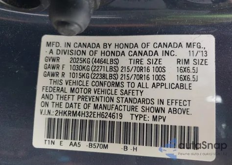 2014 Honda Cr-V Lx z USA, uszkodzony, nr VIN 2HKRM4H32EH624619